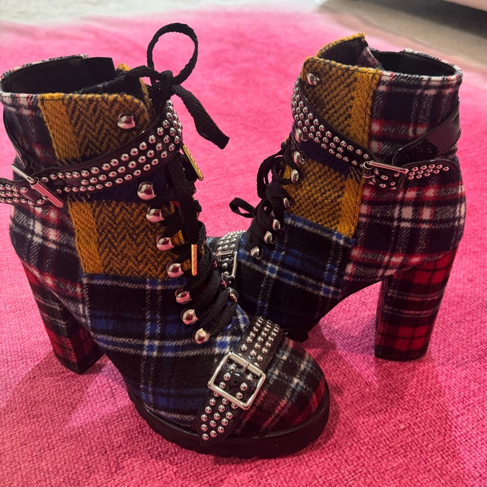 Jeffrey Campbell Lilith Studded Plaid Boots